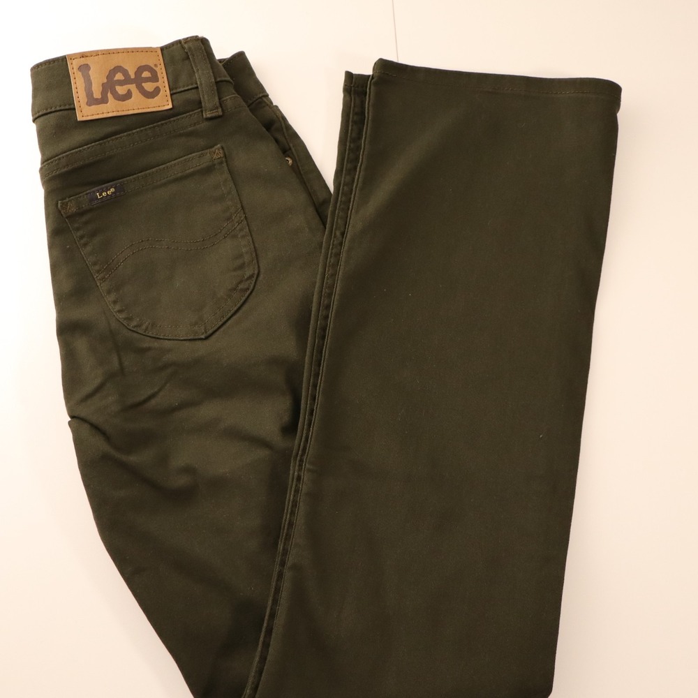 Lee Legendary Bootcut Pants Women 2S Short Mid Rise Olive Green New